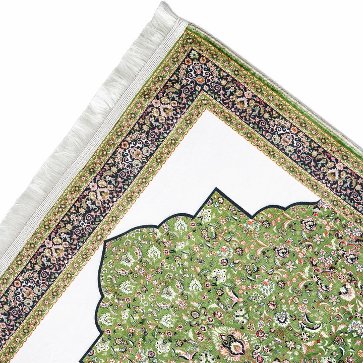 green-black-islamic-prayer-rug-ornate-pattern-soft-fabric-islamicwallartstore