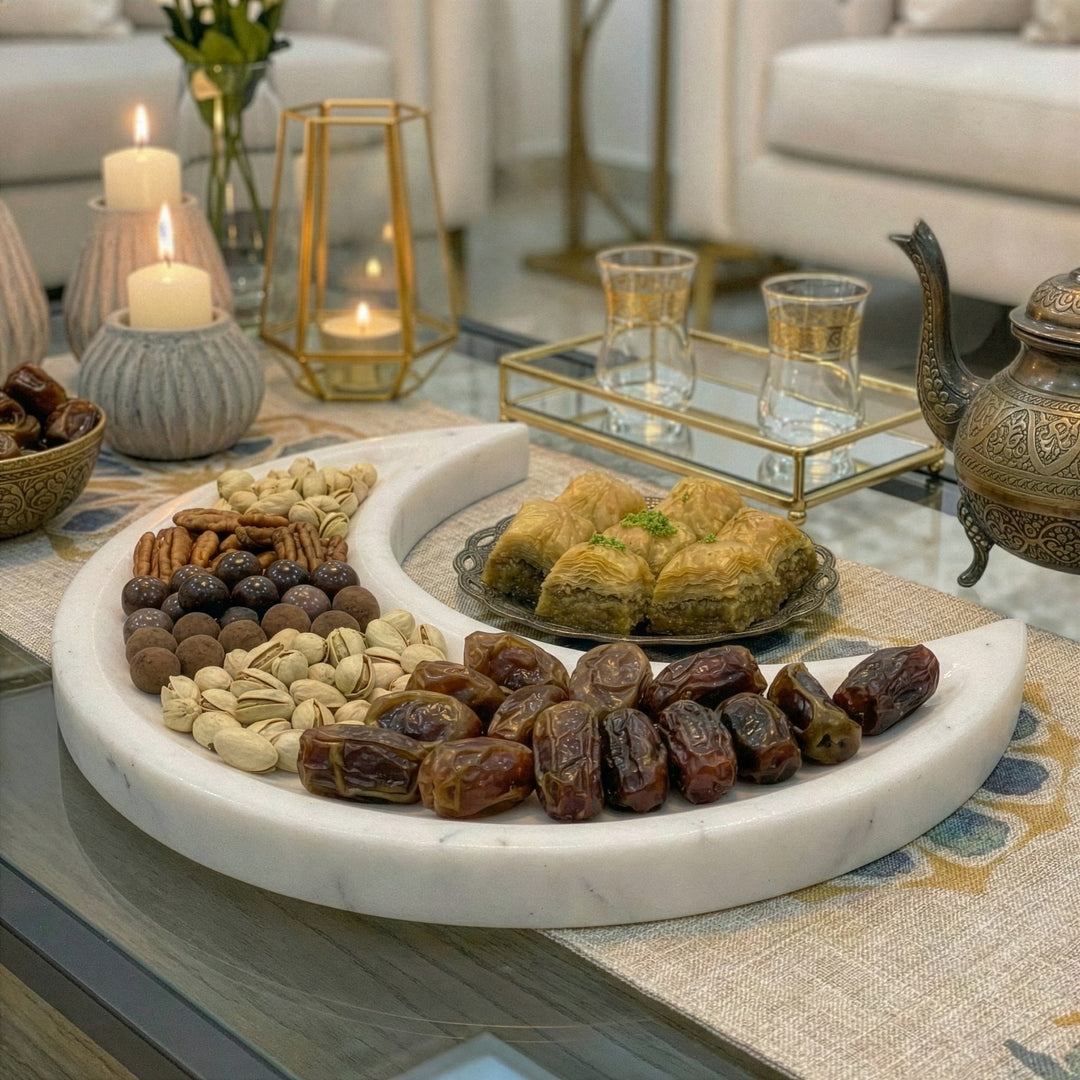 Real Marble Crescent Moon Tray – Natural Stone Serving Platter