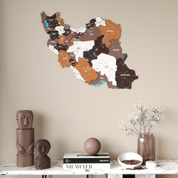 Colorful Iran Wooden Wall Map Heritage Home Decor
