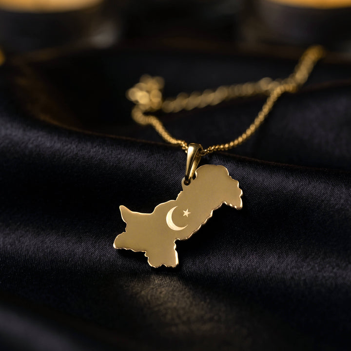 Pakistan map necklace, gold finish