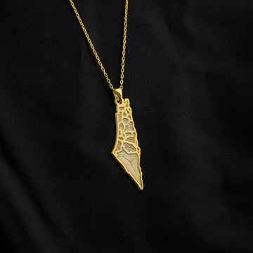Palestine Gold Necklace - 18K Gold Plated Silver | Engraved Map of Palestine - Islamic Wall Art Store