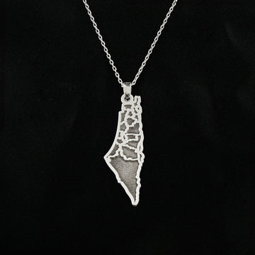 Palestine Gold Necklace - 18K Gold Plated Silver | Engraved Map of Palestine - Islamic Wall Art Store