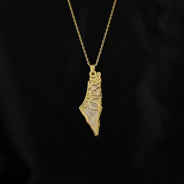 Palestine Gold Necklace - 18K Gold Plated Silver | Engraved Map of Palestine - Islamic Wall Art Store