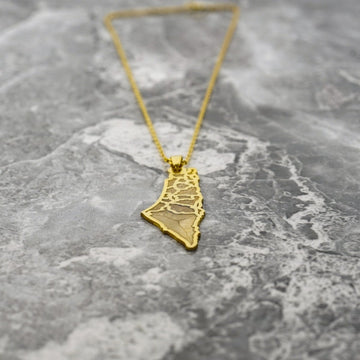 Palestine Gold Necklace - 18K Gold Plated Silver | Engraved Map of Palestine - Islamic Wall Art Store