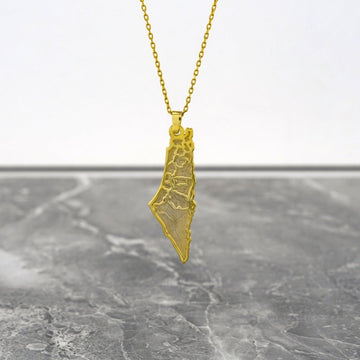 Palestine Gold Necklace - 18K Gold Plated Silver | Engraved Map of Palestine - Islamic Wall Art Store