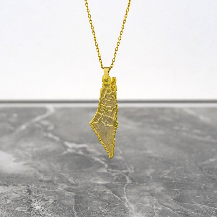 Palestine Gold Necklace: 18K Gold Plated Silver Map
