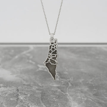Palestine Gold Necklace - 18K Gold Plated Silver | Engraved Map of Palestine - Islamic Wall Art Store