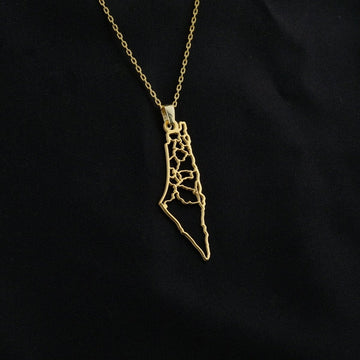 Palestine Map Necklace - 18K Gold Plated Silver Palestine Map Frame Pendant - Islamic Wall Art Store