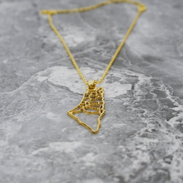 Palestine Map Necklace - 18K Gold Plated Silver Palestine Map Frame Pendant - Islamic Wall Art Store