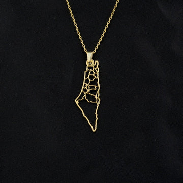 Palestine Map Necklace - 18K Gold Plated Silver Palestine Map Frame Pendant - Islamic Wall Art Store