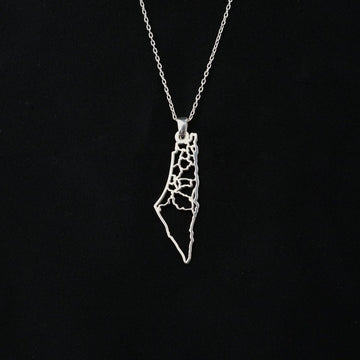 Palestine Map Necklace - 18K Gold Plated Silver Palestine Map Frame Pendant - Islamic Wall Art Store