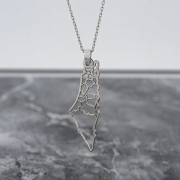 Palestine Map Necklace - 18K Gold Plated Silver Palestine Map Frame Pendant - Islamic Wall Art Store