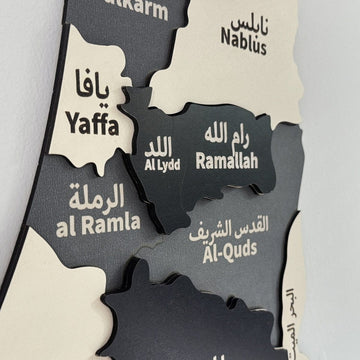 Black & Gray wooden Palestine map close up