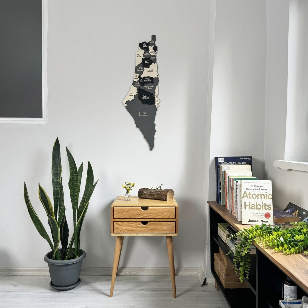 Black & Gray wooden Palestine map on the wall