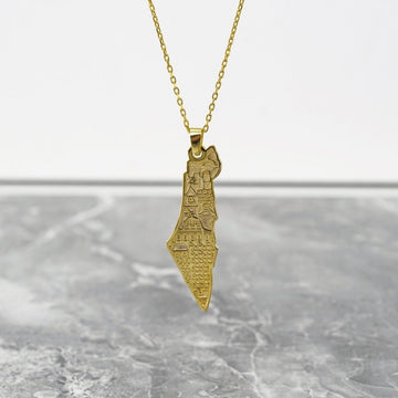 Palestine Necklace - Masjid al - Aqsa Detailed 18K Gold Plated Silver Pendant - Islamic Wall Art Store
