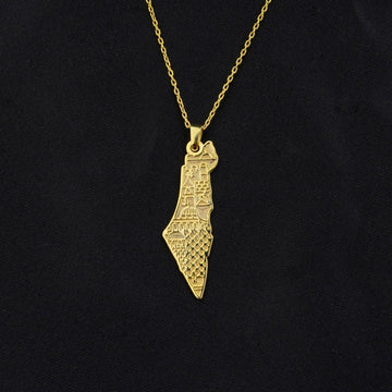 Palestine Necklace - Masjid al - Aqsa Detailed 18K Gold Plated Silver Pendant - Islamic Wall Art Store