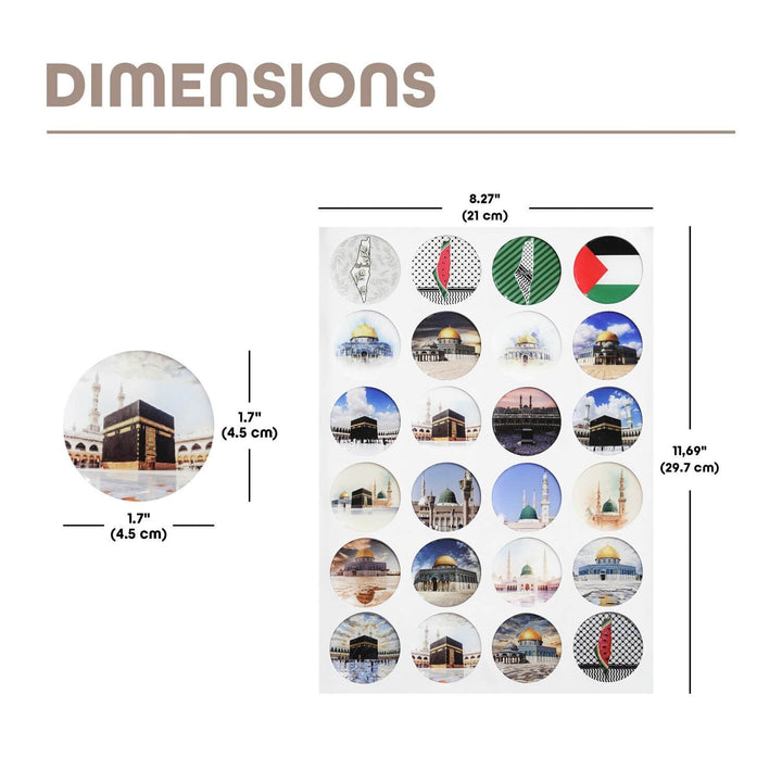 Ensemble d'autocollants pour les lieux saints islamiques – Kaaba, Masjid an-Nabawi et Masjid al-Aqsa