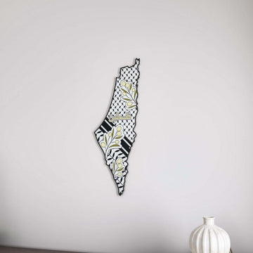 Keffiyeh & Olive metal Palestine map on the wall