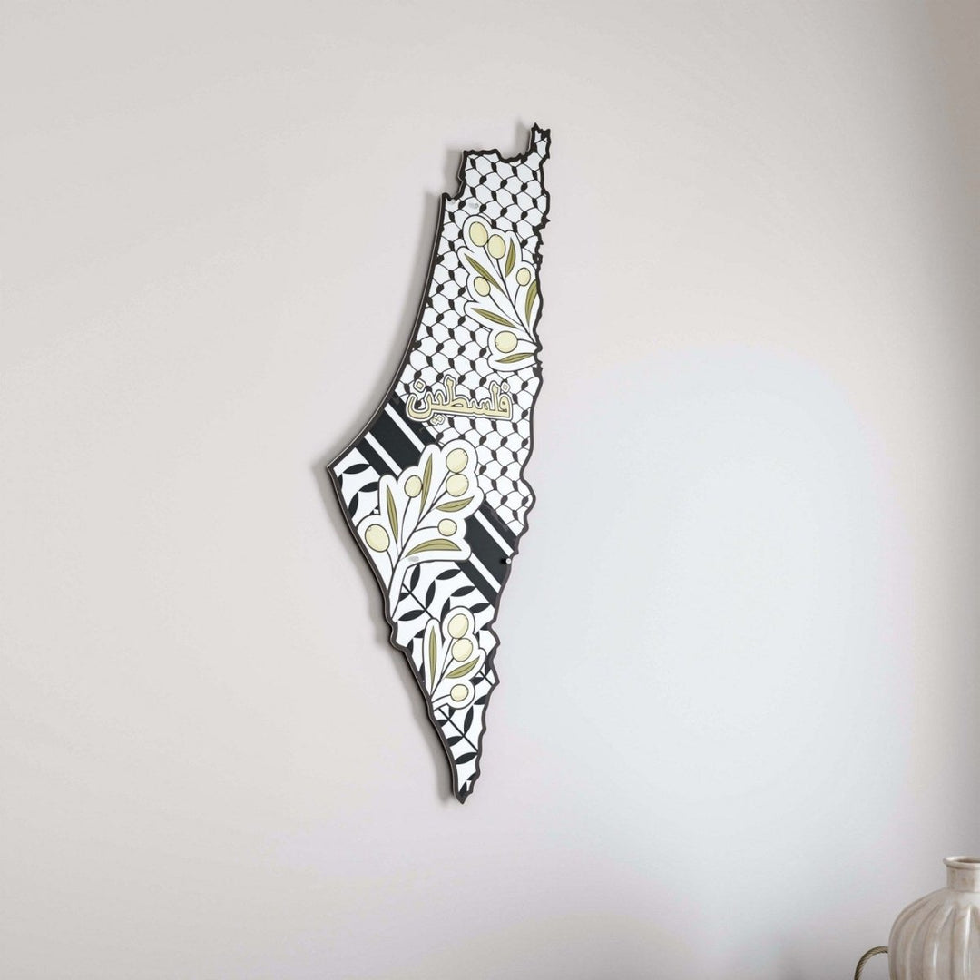 Keffiyeh & Olive metal Palestine map close up