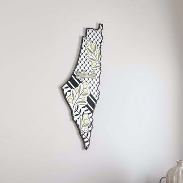 Keffiyeh & Olive metal Palestine map close up