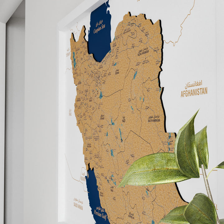 Framed Iran Cork Map Premium Wall Decor