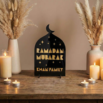 Personalized Ramadan Mubarak Stand – Cosmic Family Sign