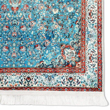 Prayer Carpet - Turquoise & Red Floral Motifs, Muslim Prayer Mat - Islamic Wall Art Store