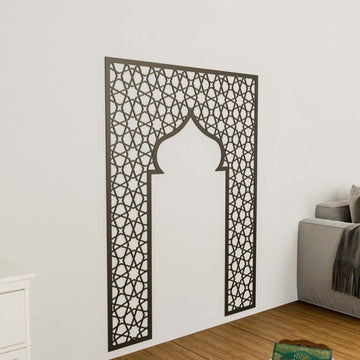 Prayer Room Decor Wooden Mihrab - Geometric Design Islamic Home Arts - Islamic Wall Art Store