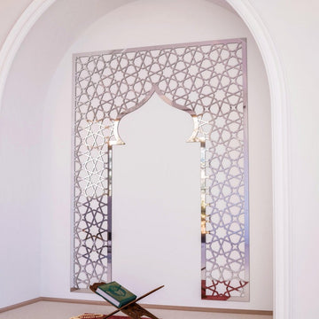 Prayer Room Decor Wooden Mihrab - Geometric Design Islamic Home Arts - Islamic Wall Art Store