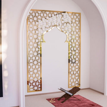 Prayer Room Decor Wooden Mihrab - Geometric Design Islamic Home Arts - Islamic Wall Art Store