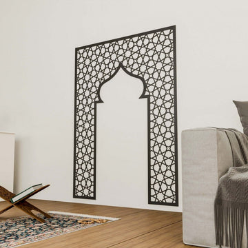Prayer Room Decor Wooden Mihrab - Geometric Design Islamic Home Arts - Islamic Wall Art Store