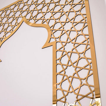 Prayer Room Decor Wooden Mihrab - Geometric Design Islamic Home Arts - Islamic Wall Art Store