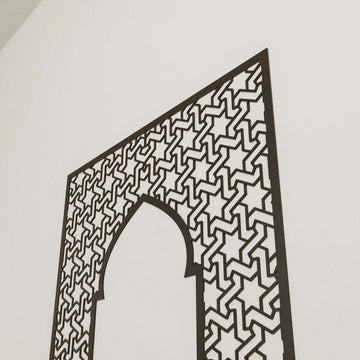 Prayer Room Decor Wooden Mihrab - Islamic Wall Art | 6 - Pointed Star Motif - Islamic Wall Art Store