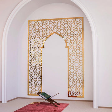 Prayer Room Decor Wooden Mihrab - Islamic Wall Art | 6 - Pointed Star Motif - Islamic Wall Art Store