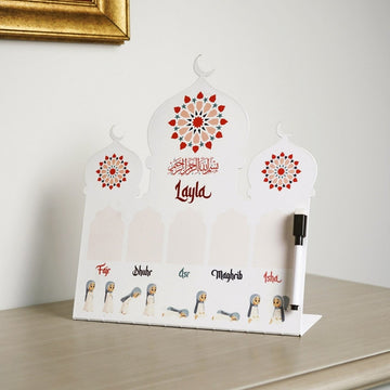 Prayer Schedule Decor for Kids - Metal Islamic Table Art, Name Customization - Islamic Wall Art Store