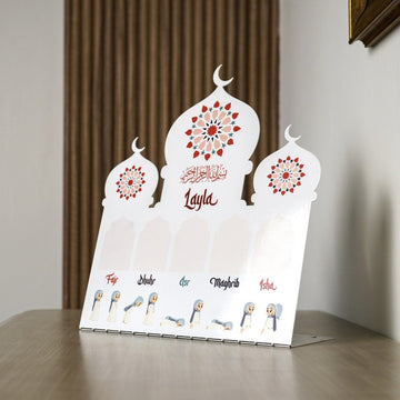 Prayer Schedule Decor for Kids - Metal Islamic Table Art, Name Customization - Islamic Wall Art Store