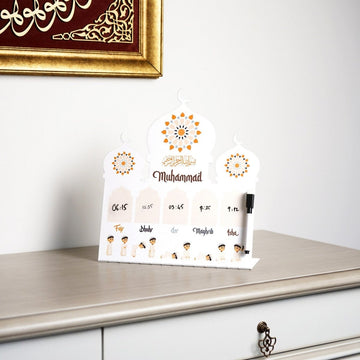 Prayer Schedule Decor for Kids - Metal Islamic Table Art, Name Customization - Islamic Wall Art Store