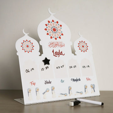 Prayer Schedule Decor for Kids - Metal Islamic Table Art, Name Customization - Islamic Wall Art Store