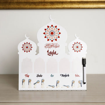 Prayer Schedule Decor for Kids - Metal Islamic Table Art, Name Customization - Islamic Wall Art Store