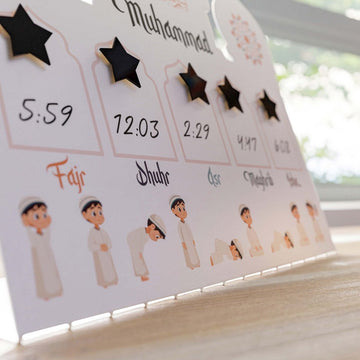 Prayer Schedule Decor for Kids - Metal Islamic Table Art, Name Customization - Islamic Wall Art Store