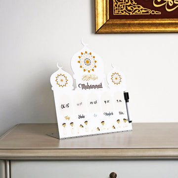 Prayer Schedule Decor for Kids - Metal Islamic Table Art, Name Customization - Islamic Wall Art Store