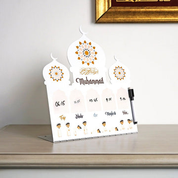 Prayer Schedule Decor for Kids - Metal Islamic Table Art, Name Customization - Islamic Wall Art Store