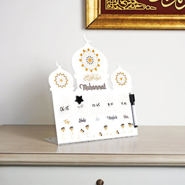 Prayer Schedule Decor for Kids - Metal Islamic Table Art, Name Customization - Islamic Wall Art Store