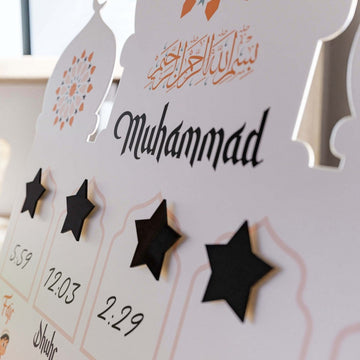 Prayer Schedule Decor for Kids - Metal Islamic Table Art, Name Customization - Islamic Wall Art Store