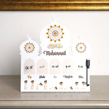 Prayer Schedule Decor for Kids - Metal Islamic Table Art, Name Customization - Islamic Wall Art Store