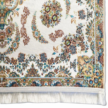 Praying Rug Islam - Ivory & Blue Floral Patterns Prayer Rug Carpet - Islamic Wall Art Store
