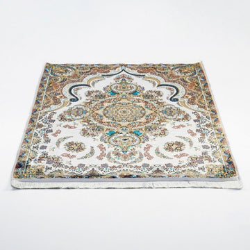 Praying Rug Islam - Ivory & Blue Floral Patterns Prayer Rug Carpet - Islamic Wall Art Store