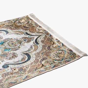 Praying Rug Islam - Ivory & Blue Floral Patterns Prayer Rug Carpet - Islamic Wall Art Store