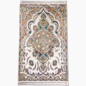 Praying Rug Islam - Ivory & Blue Floral Patterns Prayer Rug Carpet - Islamic Wall Art Store