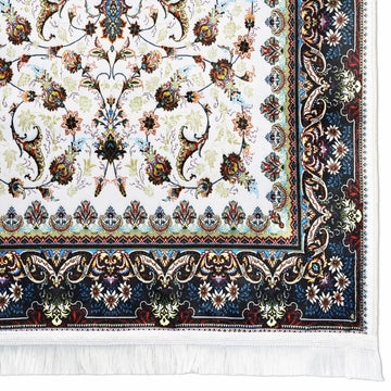 Praying Rug Islam - White & Navy Floral Patterns Islamic Prayer Mat - Islamic Wall Art Store